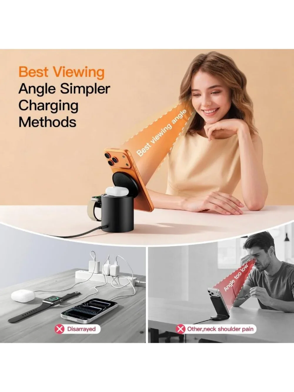 3-in-1 Foldable Magnetic Wireless Charger Stand for iPhone, Watch & AirPods